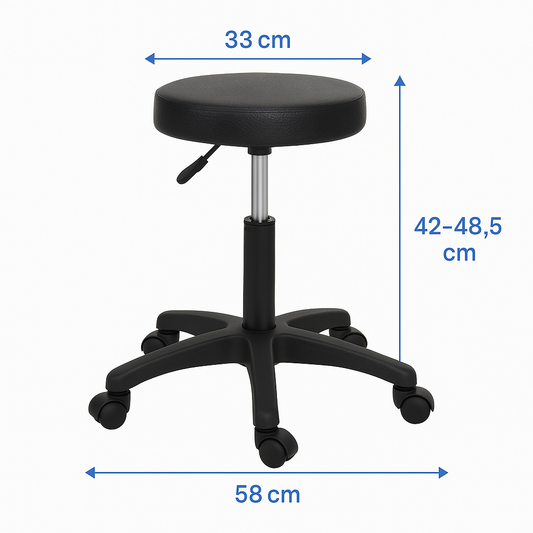 Taburete Profesional Ajustable con Ruedas – Base Negra